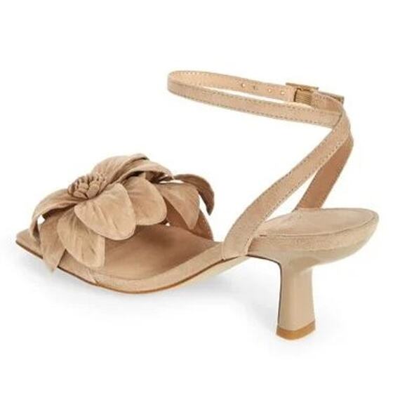 JEFFREY CAMPBELL Honolulu Nude Tan Floral Suede Ankle Strap Sandals kitten heel - Picture 4 of 8